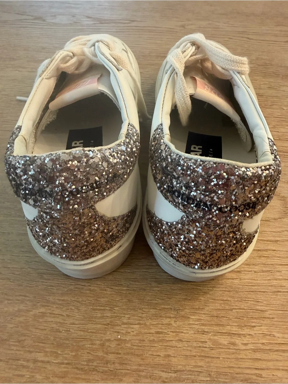 Golden Goose Hi Star with Pink Star and Gold Glitter Heel (never worn)